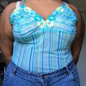 blue and green striped cami